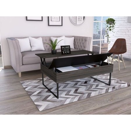 TUHOME Kaskade Lift Top Coffee Table, Two Legs, Two Shelves, Espresso/Black MCW6255